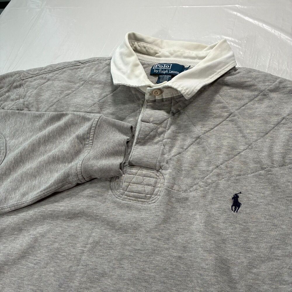 Vintage Polo Ralph Lauren Men's 3XLT Rugby Shirt Grey Elbow Shoulder Patch